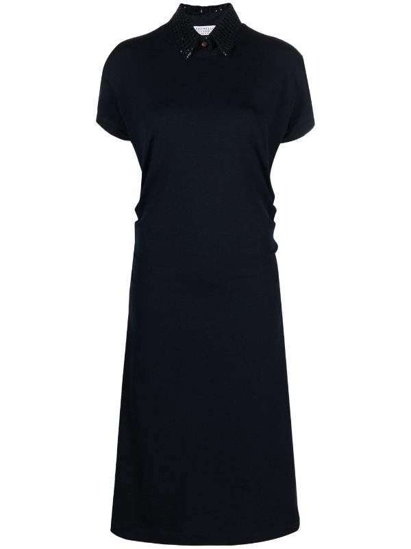 Brunello Cucinelli Sequin-Embellished Wool-Blend Dress — Navy