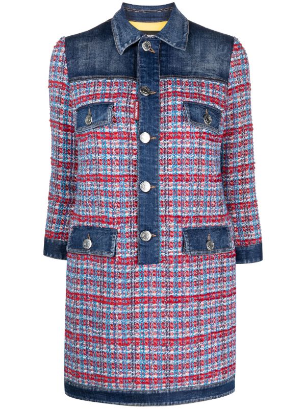 Dsquared2 Panelled Tweed Denim Dress — Indigo