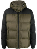 Yves Salomon Colour-Block Removable Hood Down Jacket — Sage