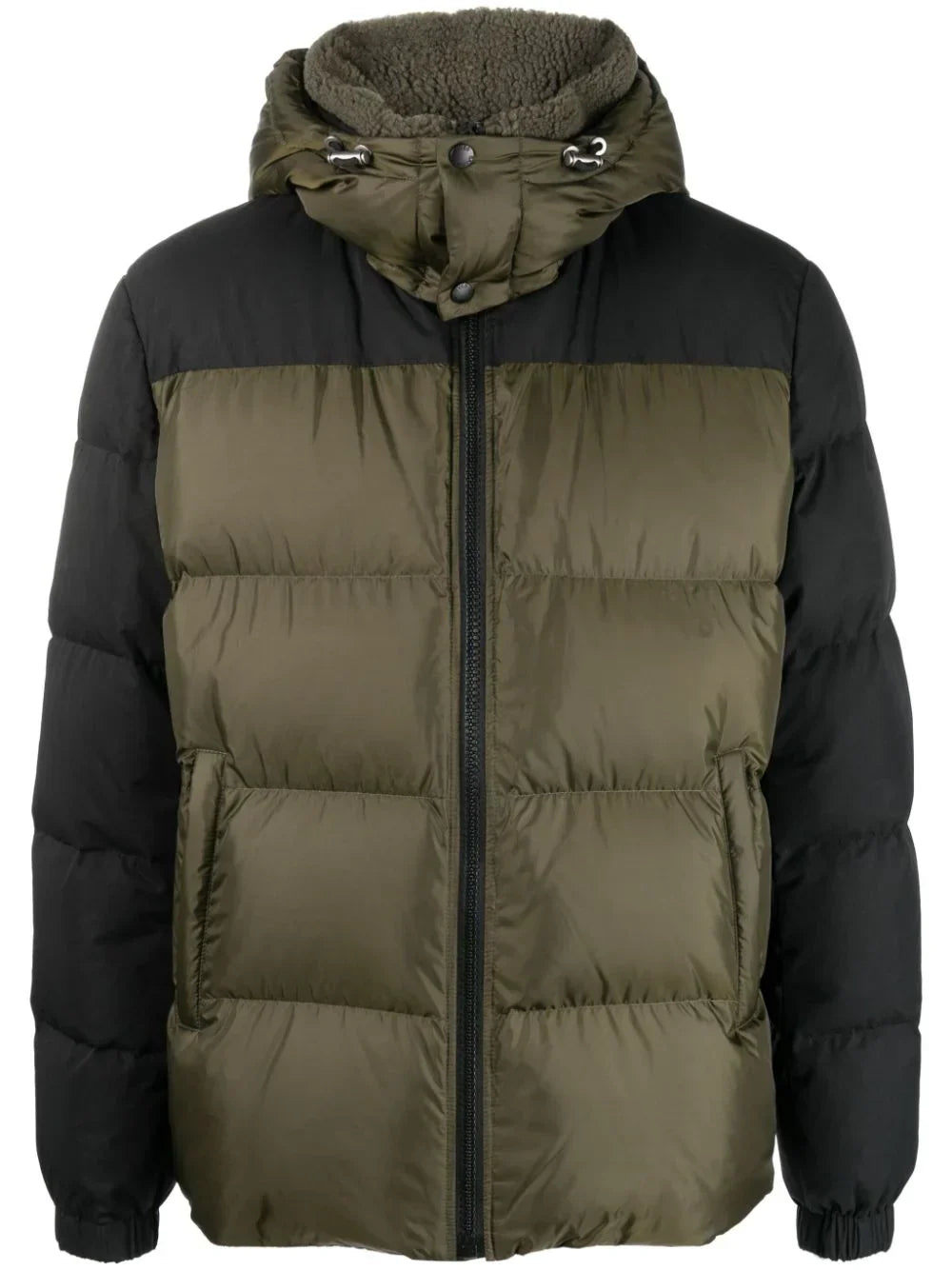 Yves Salomon Colour-Block Removable Hood Down Jacket — Sage