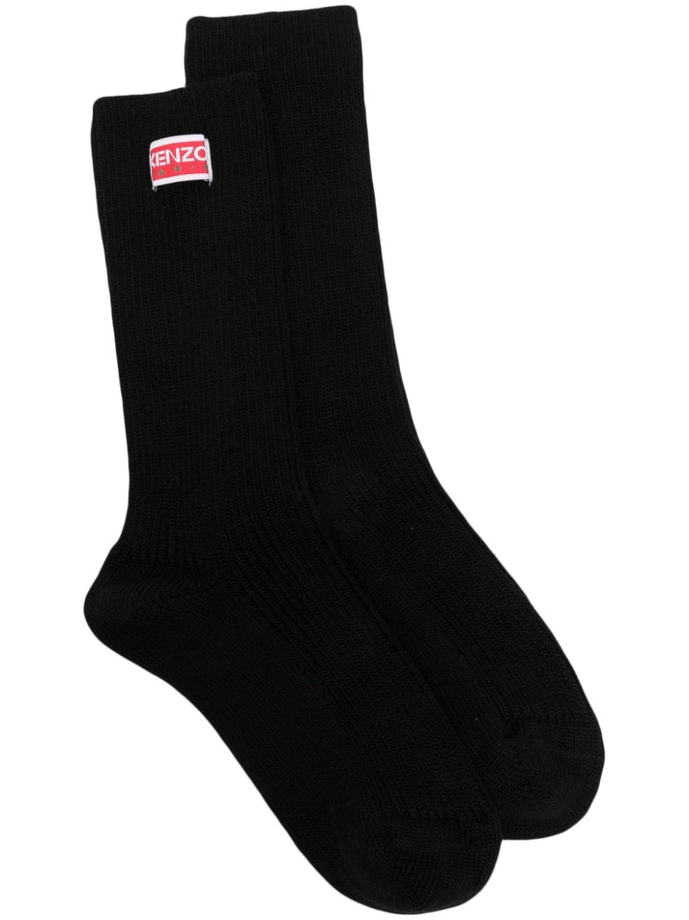 Kenzo Logo-Patch Ribbed-Knit Socks — Black