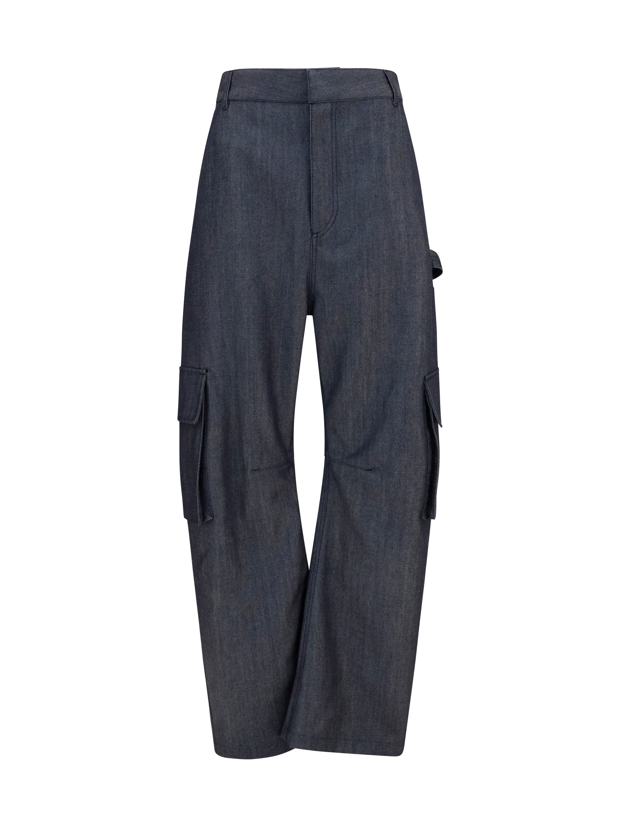Balenciaga Wool Denim-Print Cargo Pants — Navy
