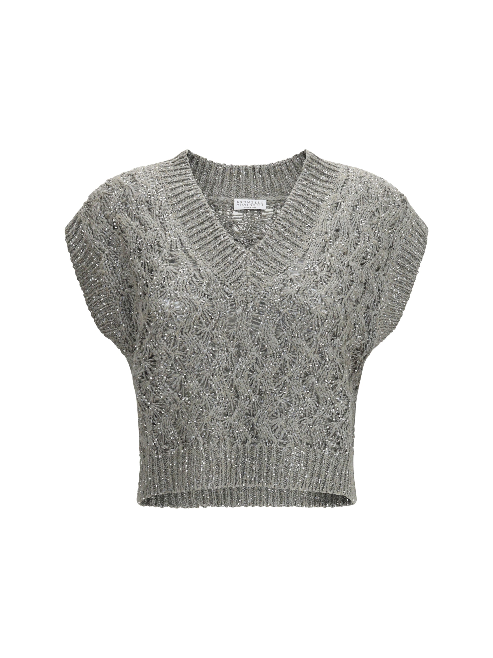Brunello Cucinelli Silk Blend Sequined Sweater Vest — Gray