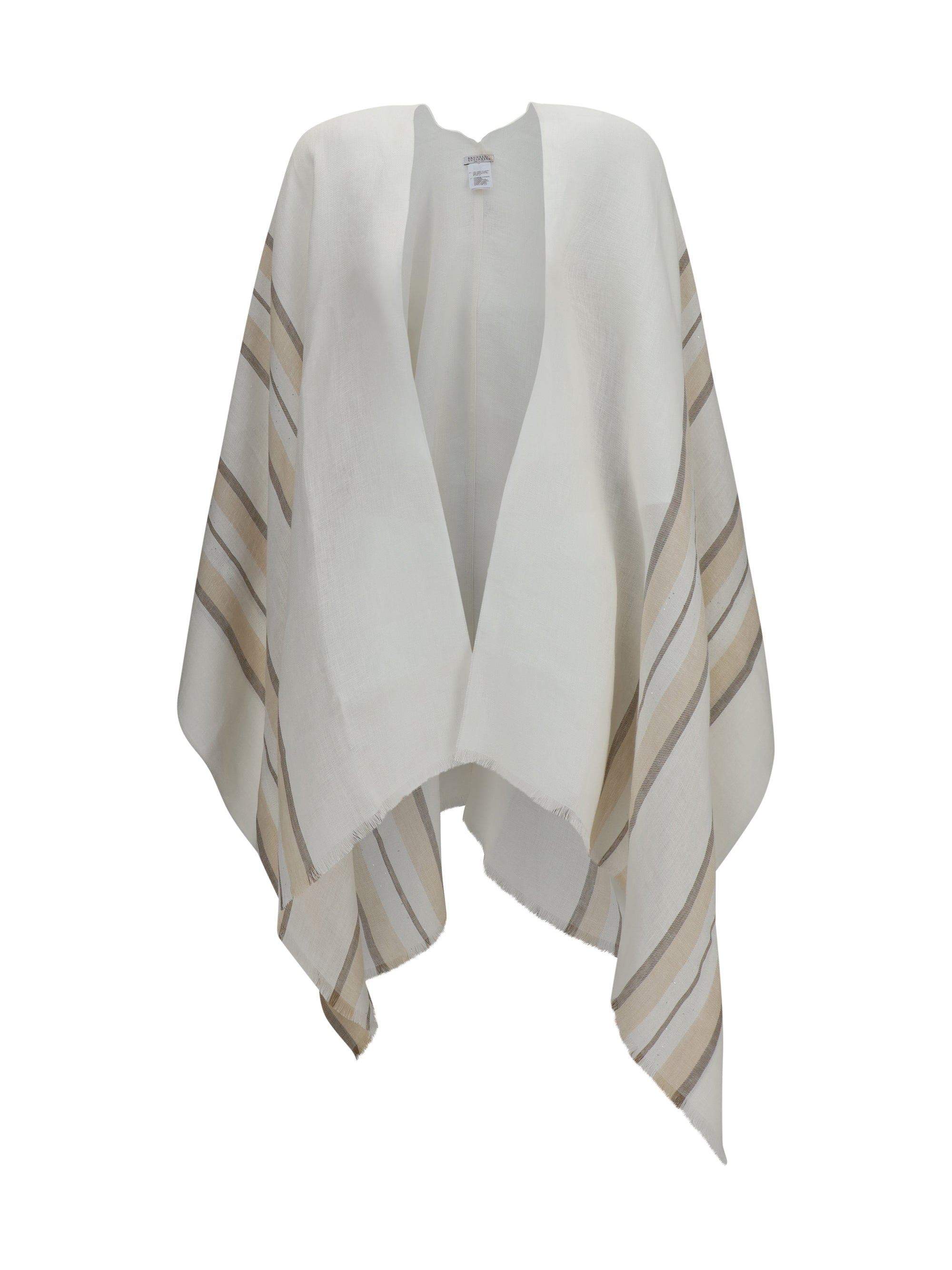 Brunello Cucinelli Linen, Cashmere and Silk Blend Poncho — White