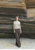 Moussaka wooden beaded lace-up halterneck knitted vest
