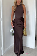 Mockneck Sleeveless Cut Out Patchwork Maxi Dress