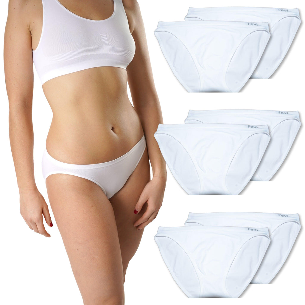 FEVI | Pack de 6 Braguitas Tiro Bajo |  1 o 3 Colores Diferentes: Blanco, Negro y Beige | Talla Única: M-L