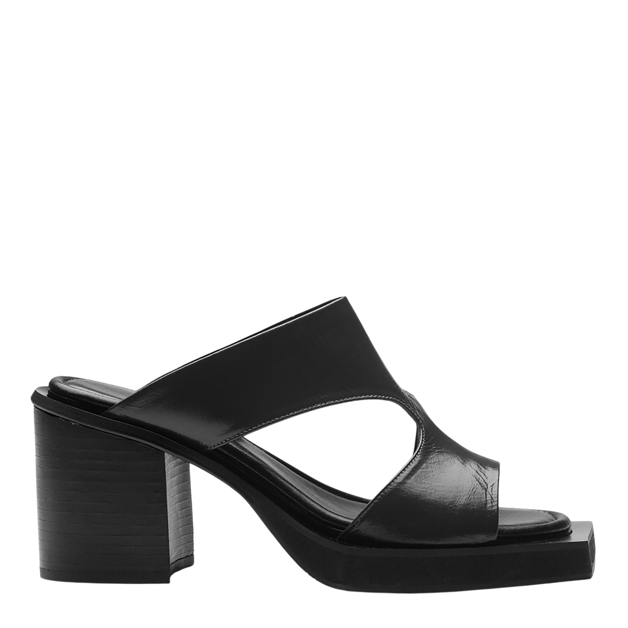 Black Block‑Heel Cutout Leather Mules