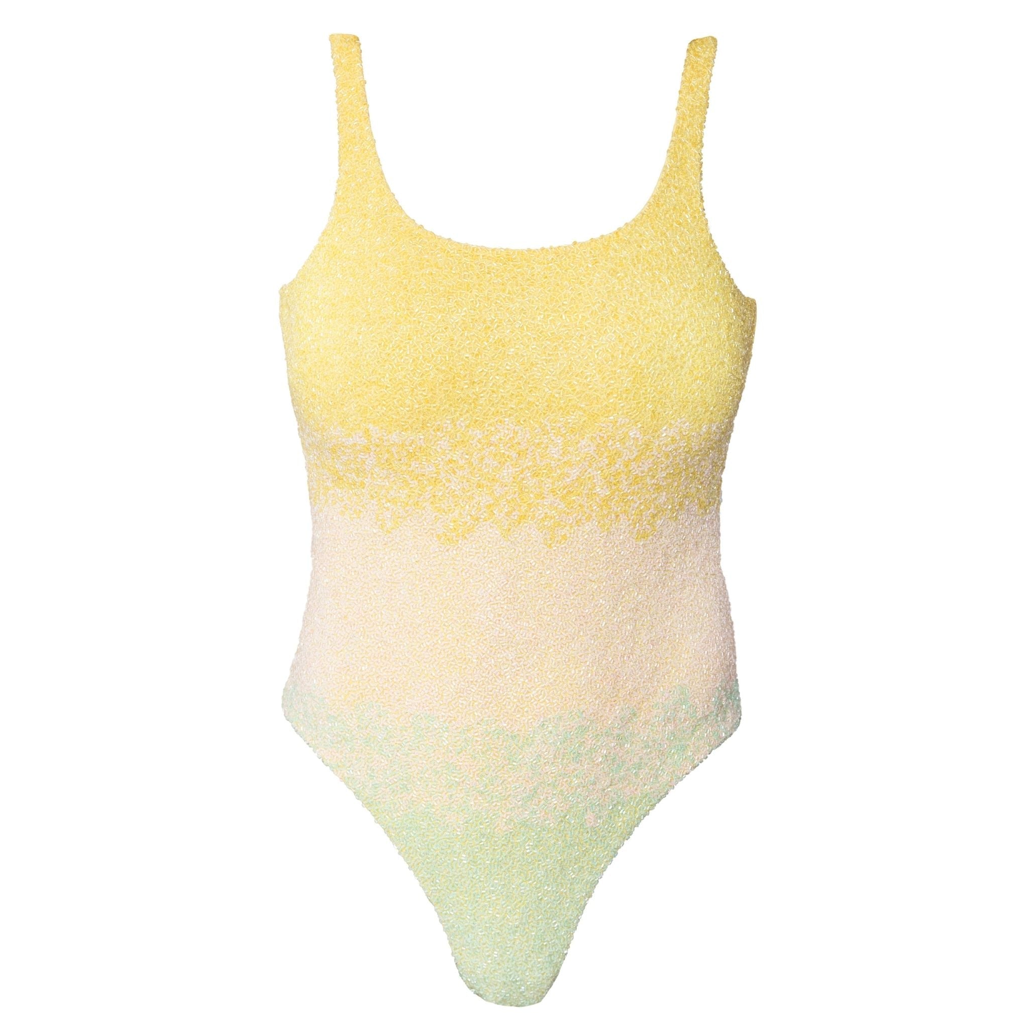 Ombre Hand-Beaded Embellished One-Piece Swimsuit | Yellow