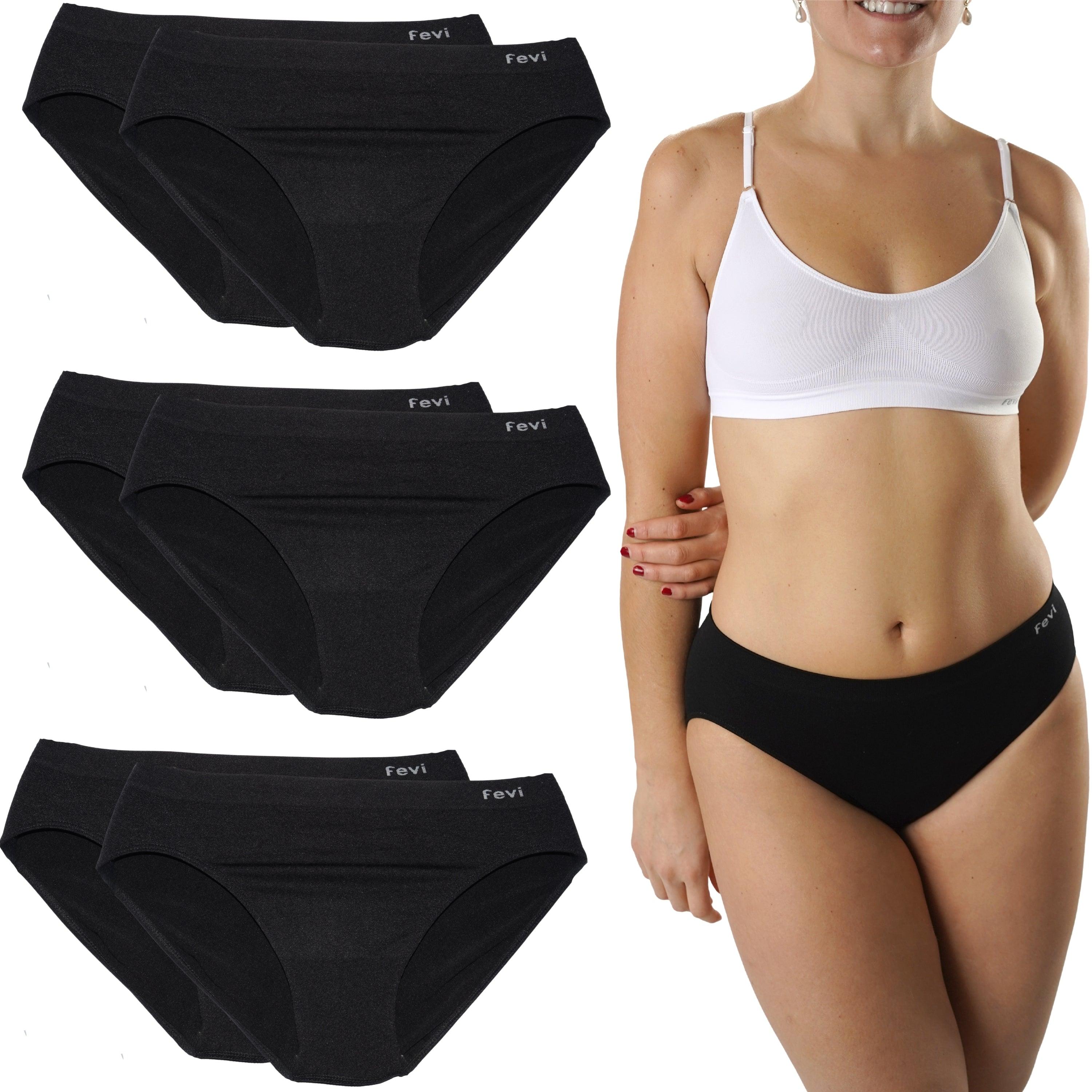 FEVI | Pack de 6 Braguitas Tiro Medio en 1 o 3 Colores Diferentes: Blanco, Negro y Beige | Talla única M-L