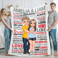 Abrazo personalizado Personaje de dibujos animados Nube de palabras Suave manta con nombre de la pareja Decoración para el hogar Cumpleaños Día de San Valentín Regalo para la pareja