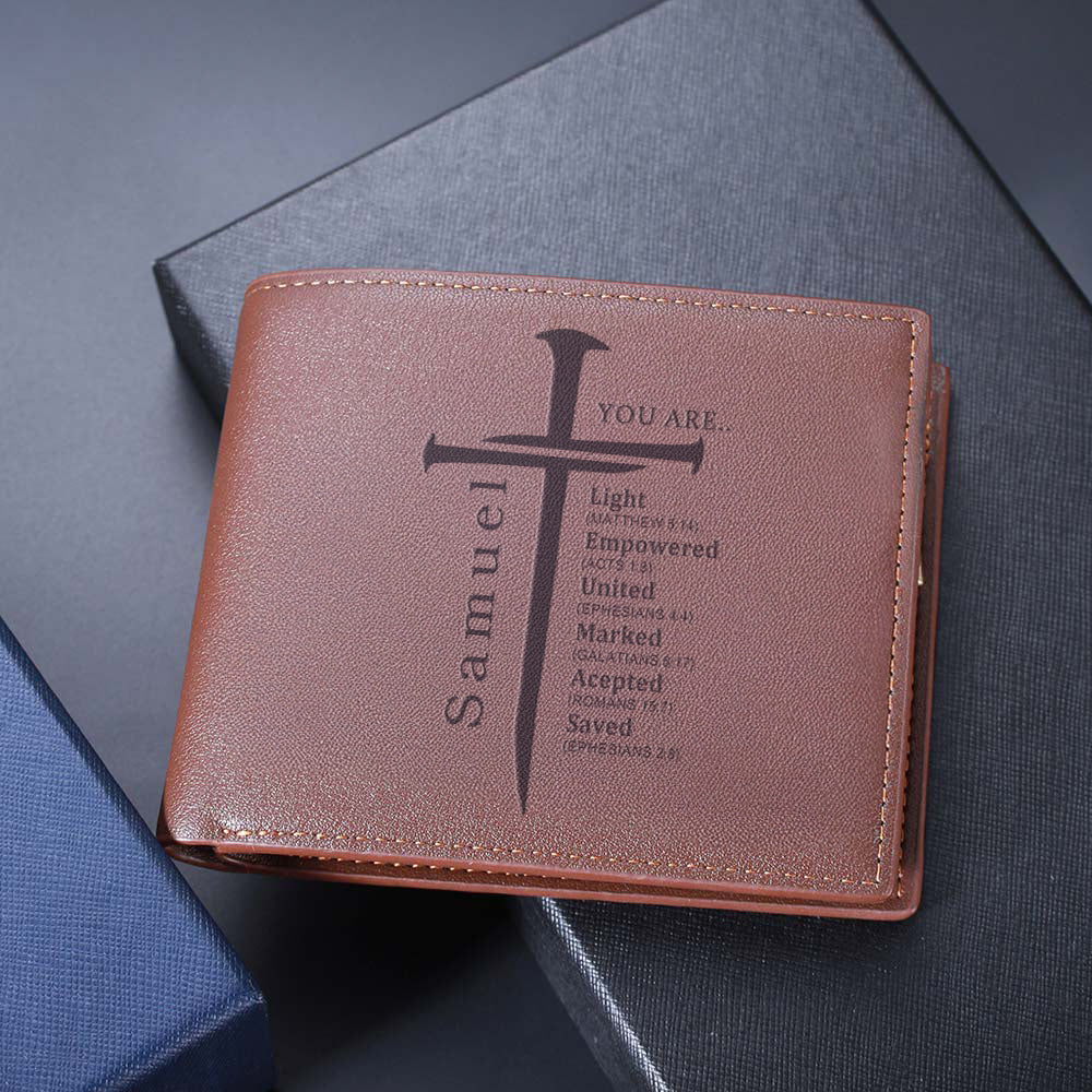 Personalizada Biblia Cruz portátil de cuero de la PU Billetera con nombre Día del Padre Cumpleaños Aniversario de regalo para el hombre