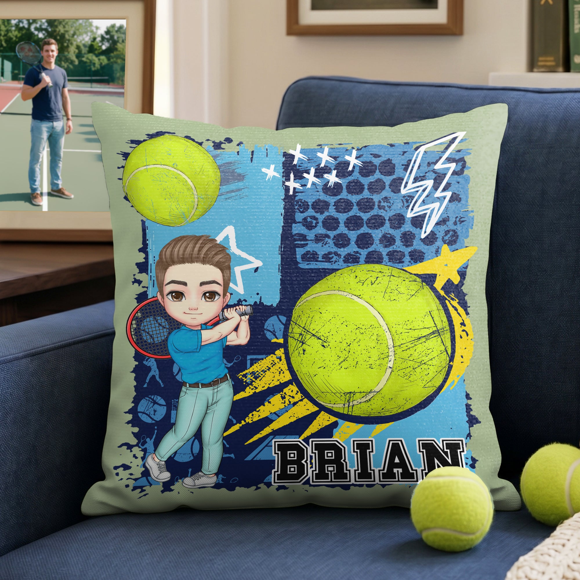 Funda de cojín personalizada de dibujos animados con nombre para decoración del hogar Regalo de equipo para amantes del tenis Pickleball Player