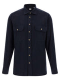 Borriello Cotton Flannel Shirt — Navy
