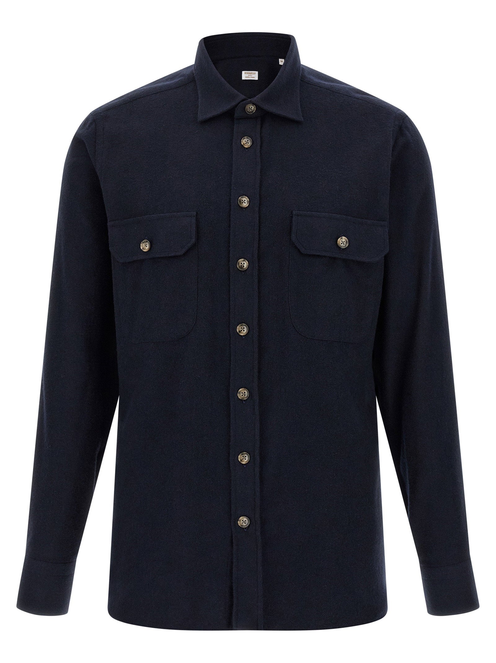 Borriello Cotton Flannel Shirt — Navy