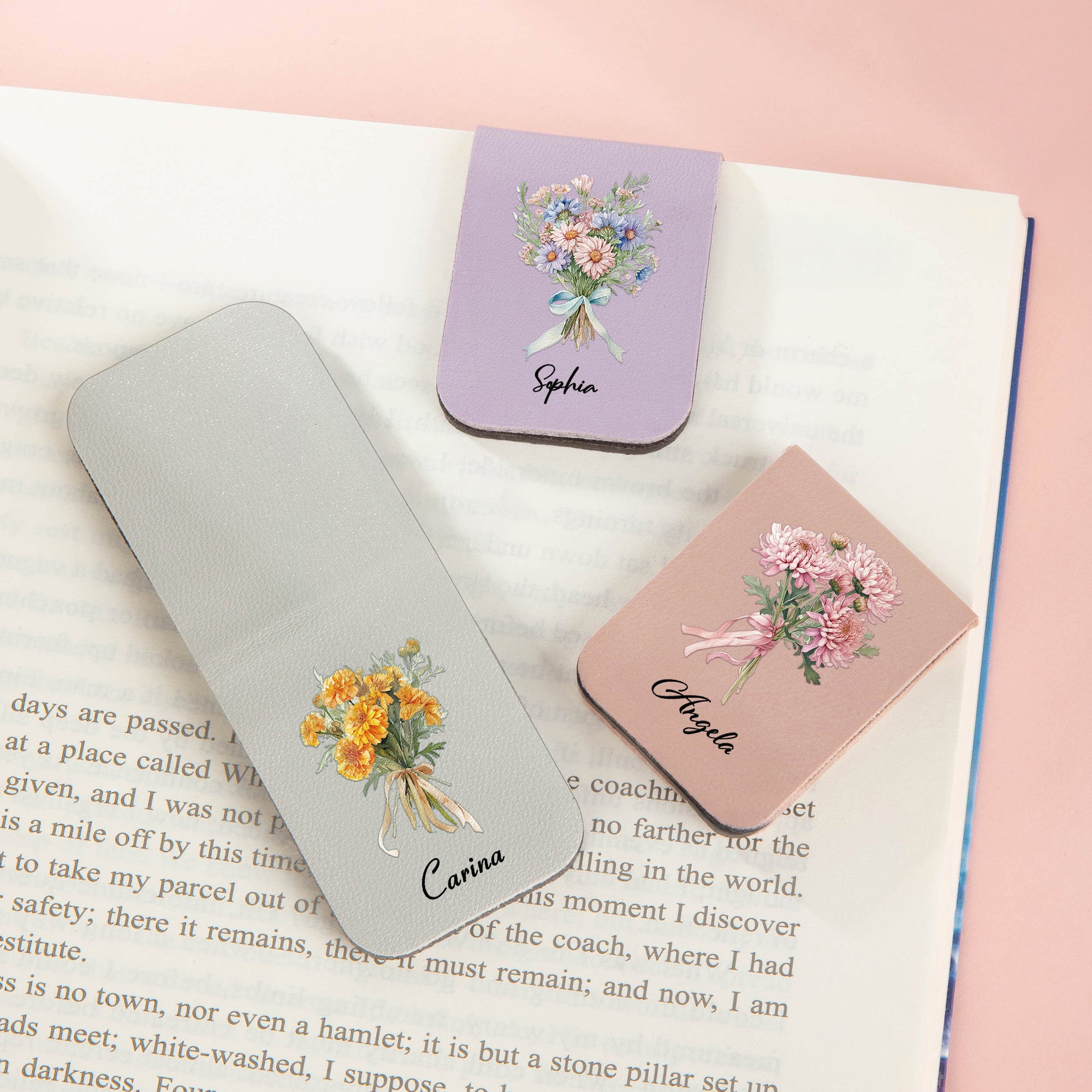 Personalizado Nacimiento Flor Ramo Multicolor Magnético PU Cuero Marcapáginas Clip con Nombre Uso Diario Regalo de cumpleaños para los amantes de los libros