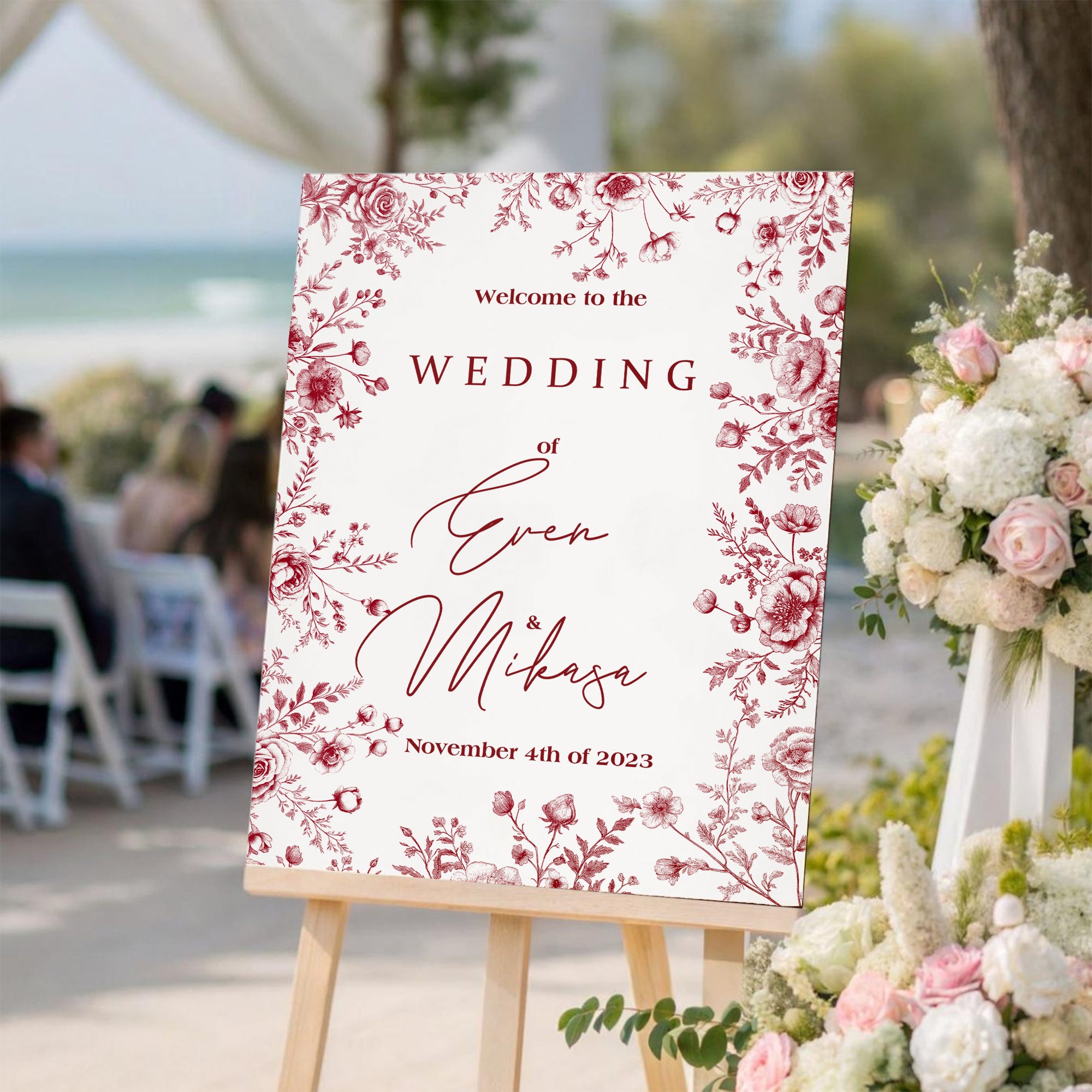 Lienzo acrílico personalizado estilo Toile De Jouy Cartel de bienvenida a la boda con nombres Regalo de boda para novia Novio