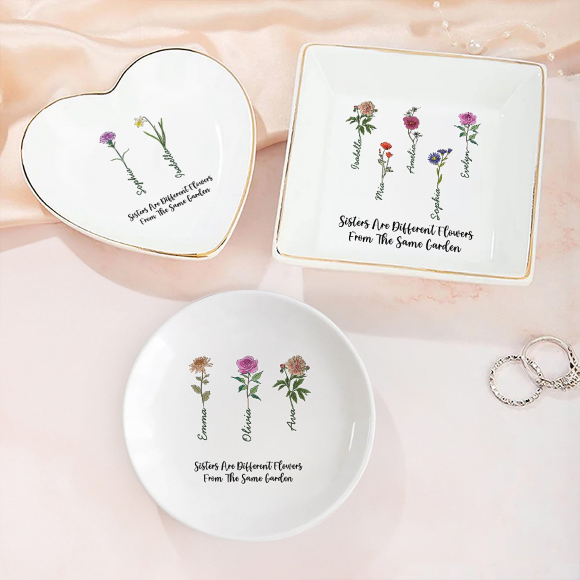 Personalizado Estilo Vintage 1-6 Nacimiento Flores Joyería Plato con Nombre Cumpleaños Aniversario Regalo para Hermana Novia