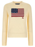 Polo Ralph Lauren American Flag Intarsia Sweater — Cream