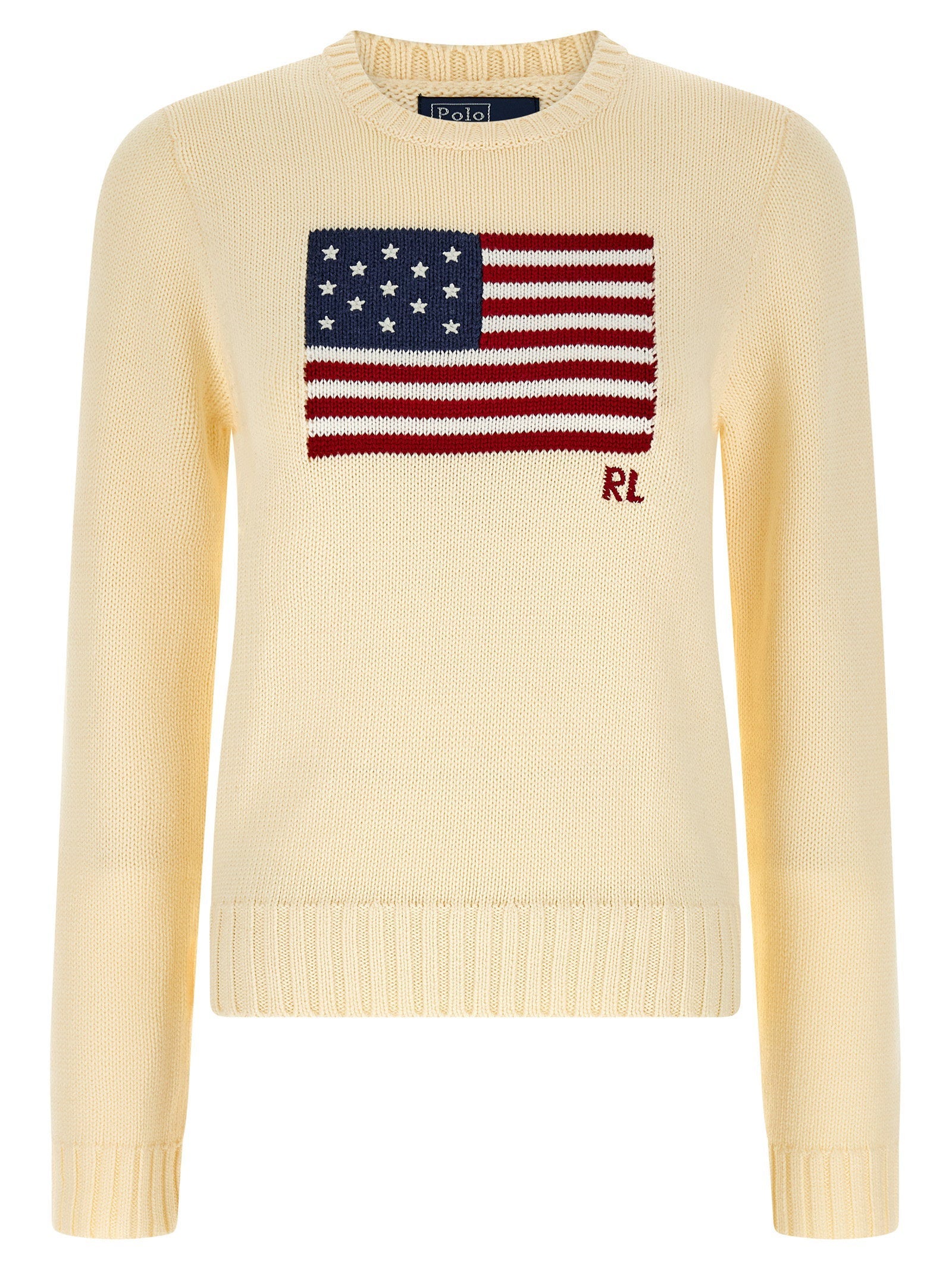 Polo Ralph Lauren American Flag Intarsia Sweater — Cream