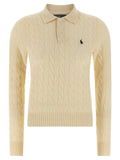 Polo Ralph Lauren Cable-Knit Wool and Cashmere Blend Polo — Cream