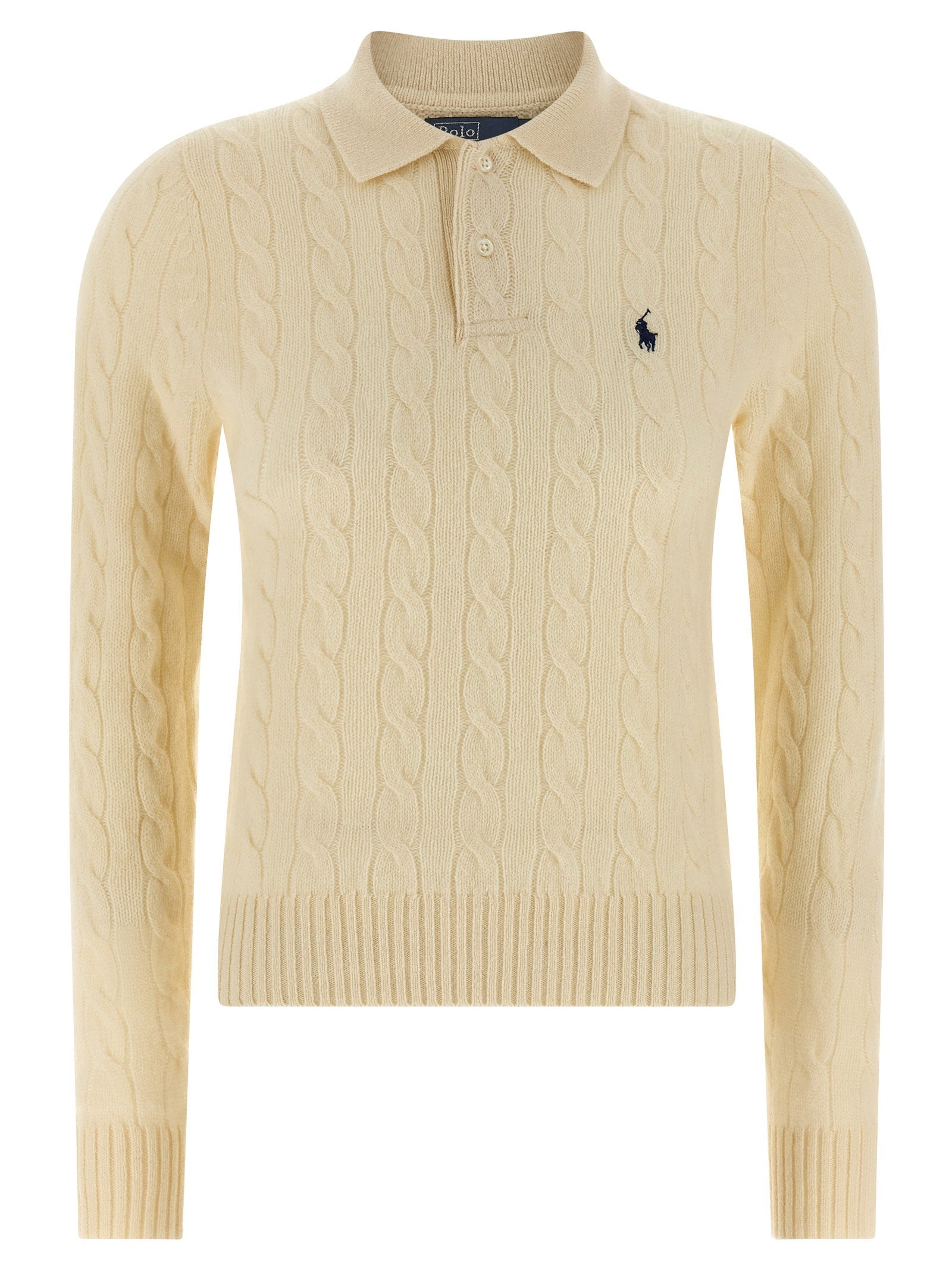 Polo Ralph Lauren Cable-Knit Wool and Cashmere Blend Polo — Cream