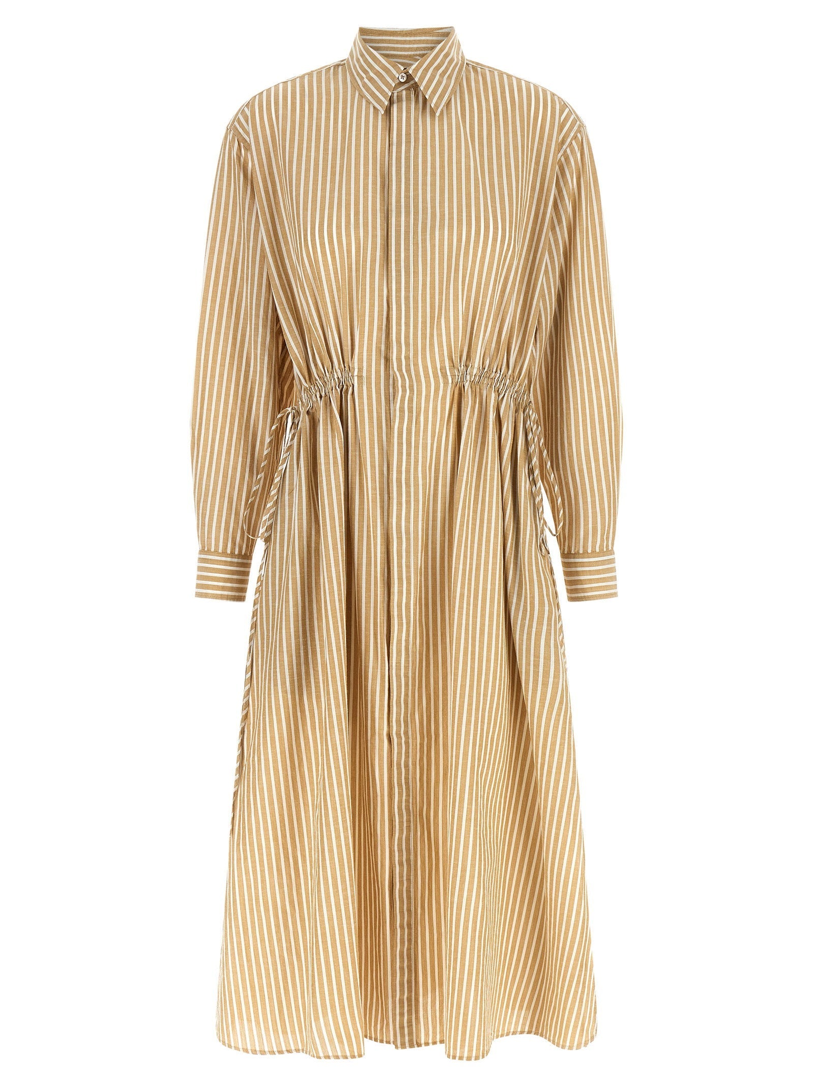 Polo Ralph Lauren Striped Cotton-Linen Chemisier Dress — Tan