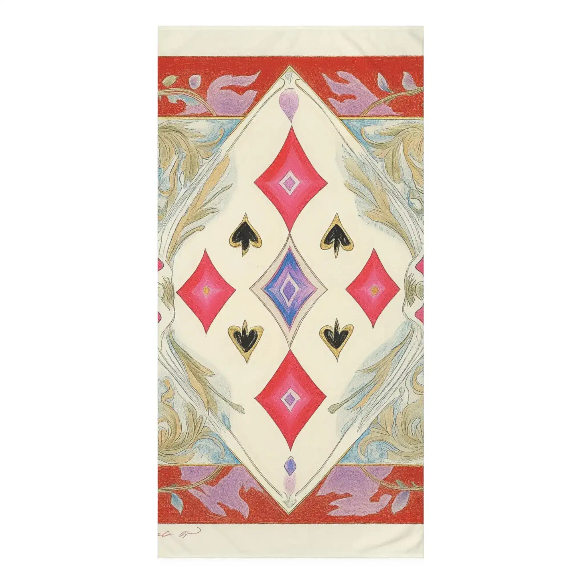 Artistic Geometric and Floral Diamond Bath Towel