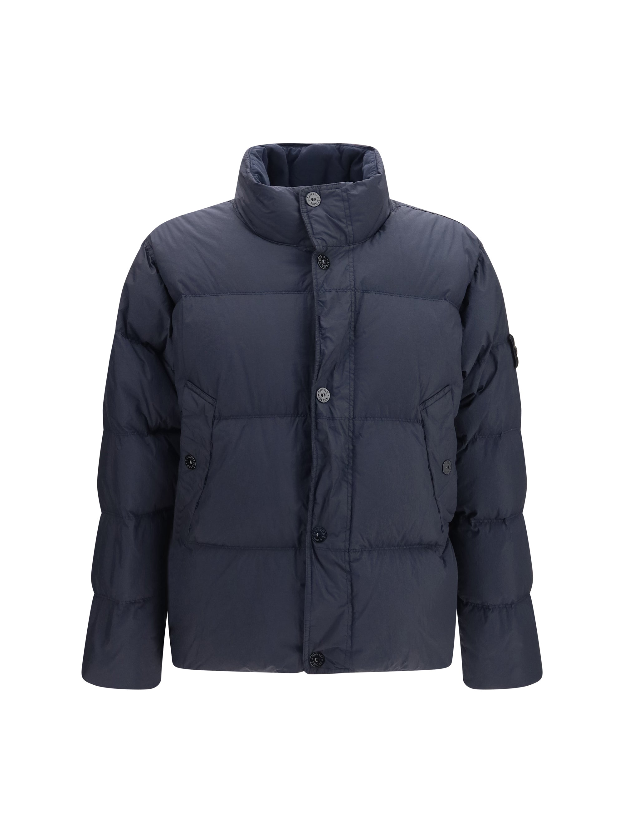 Stone Island Quilted High-Neck Down Jacket — Navy