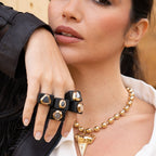 Anillo mujer negro con Jaspe dálmata