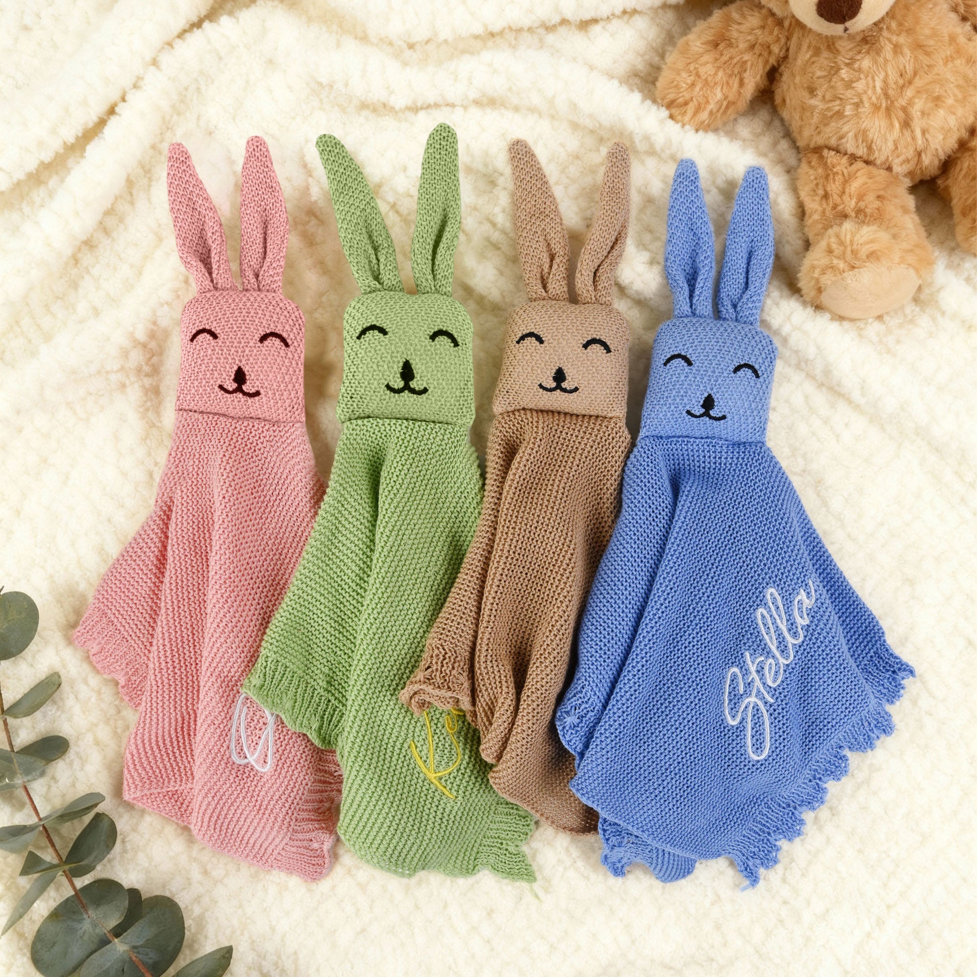 Conejito de Salud Personalizado de punto suave manta de seguridad del bebé con el nombre bordado Cumpleaños Baby Shower Regalo para recién nacido Nueva mamá
