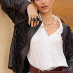 Anillo mujer negro con Jaspe dálmata