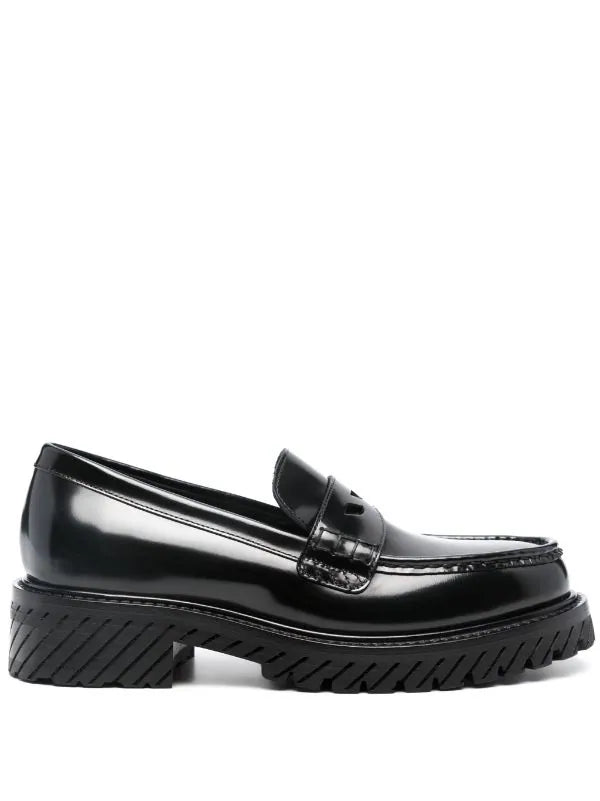 Off-White Diag-Stripe Leather Loafers — Black