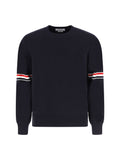 Thom Browne Striped-Sleeve Cotton Sweater — Navy