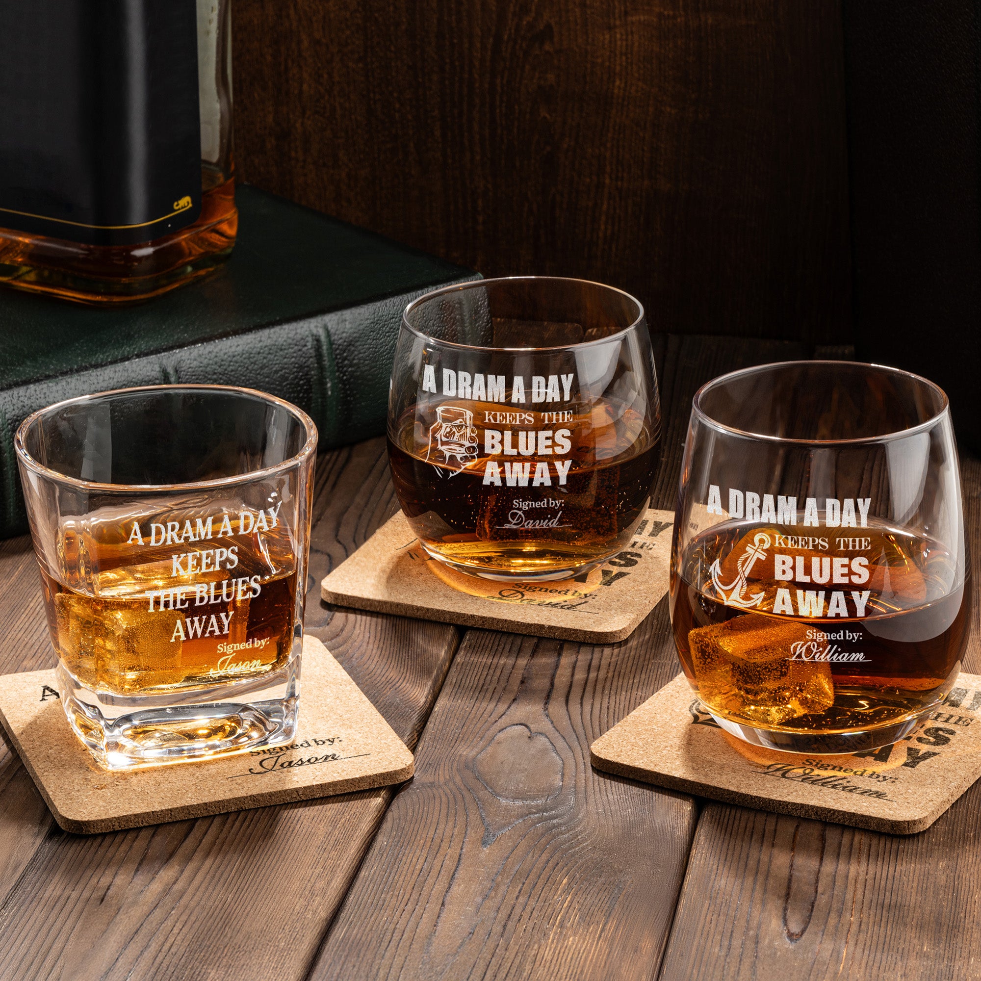 Vasos de whisky personalizados con ancla de guitarra vintage y nombre grabado con láser Regalo de cumpleaños, Día del Padre, Navidad para el abuelo, el padre y el amante del whisky