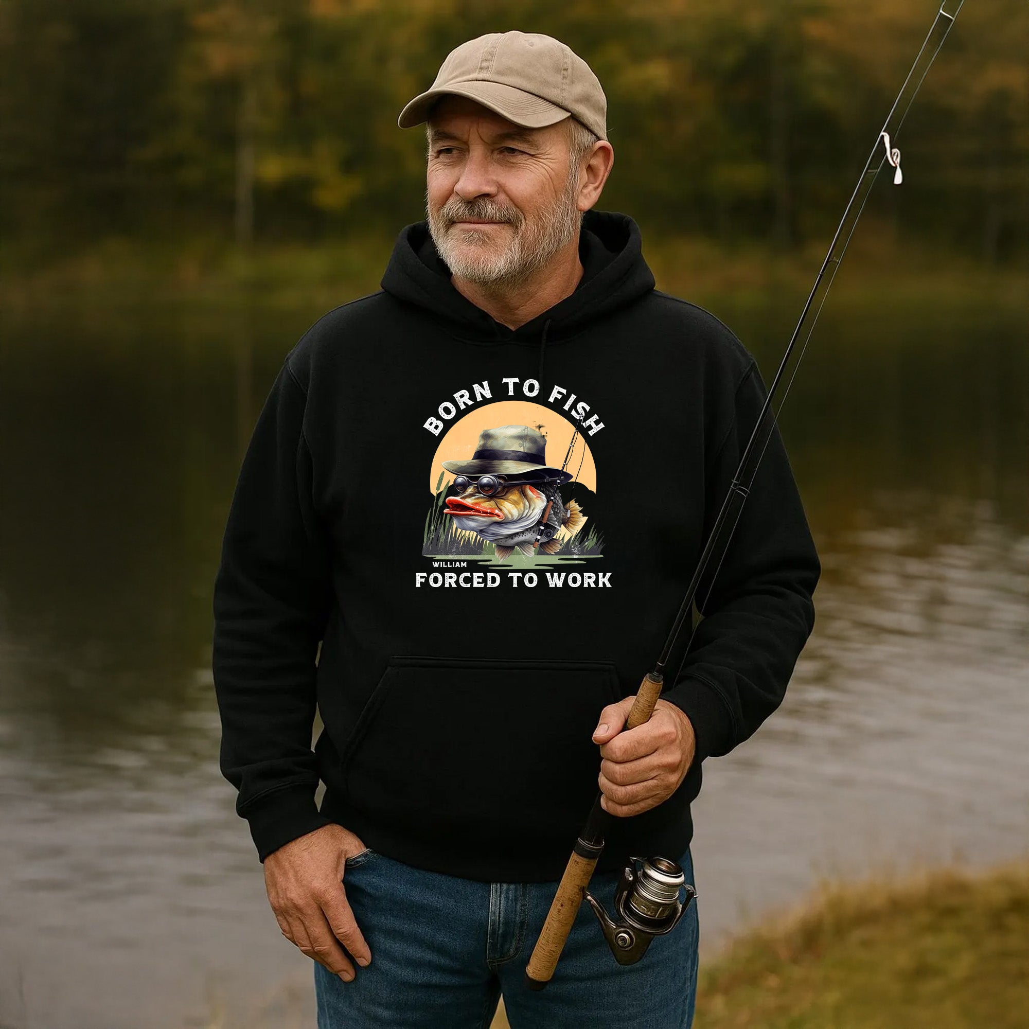 Personalizado Humor Texto Patrón de pescado Camiseta Sudadera Sudadera con capucha con nombre Uso diario Cumpleaños Día del Padre Regalo para papá Amante de la pesca