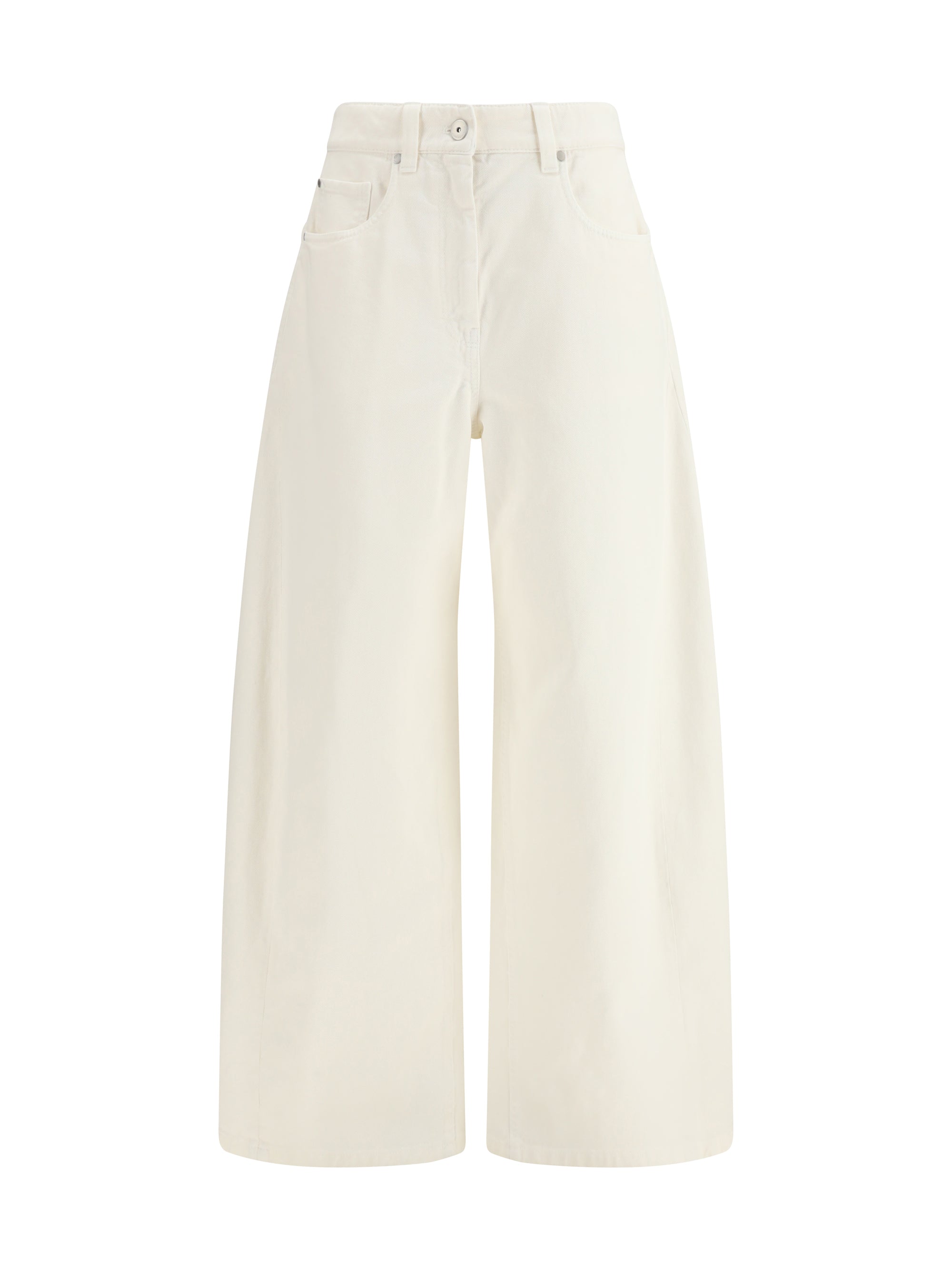 Brunello Cucinelli Wide-Leg Cotton Trousers — White