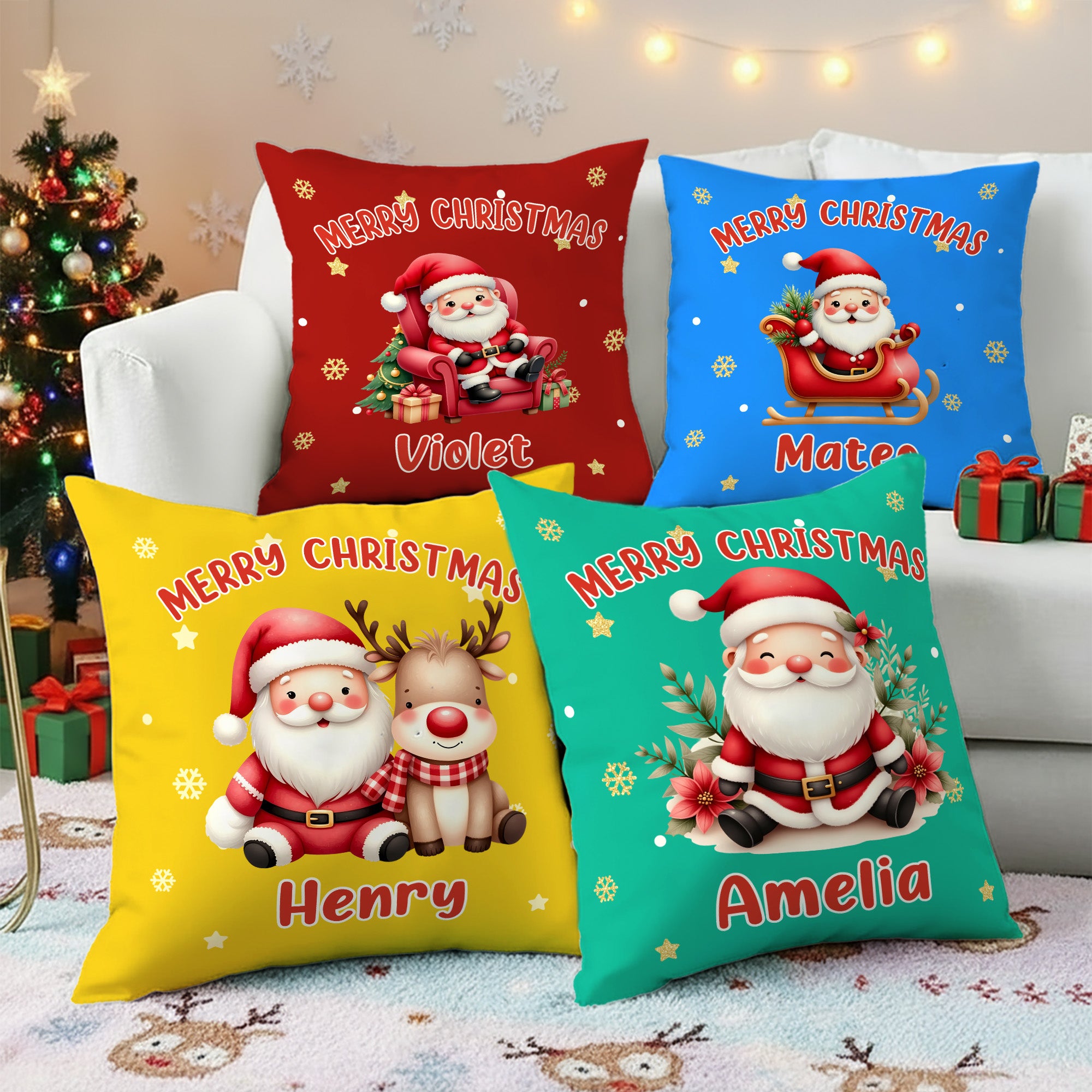 Funda de almohada personalizada con el nombre de Santa Claus Decoración del hogar Regalo de Navidad para la familia Niños