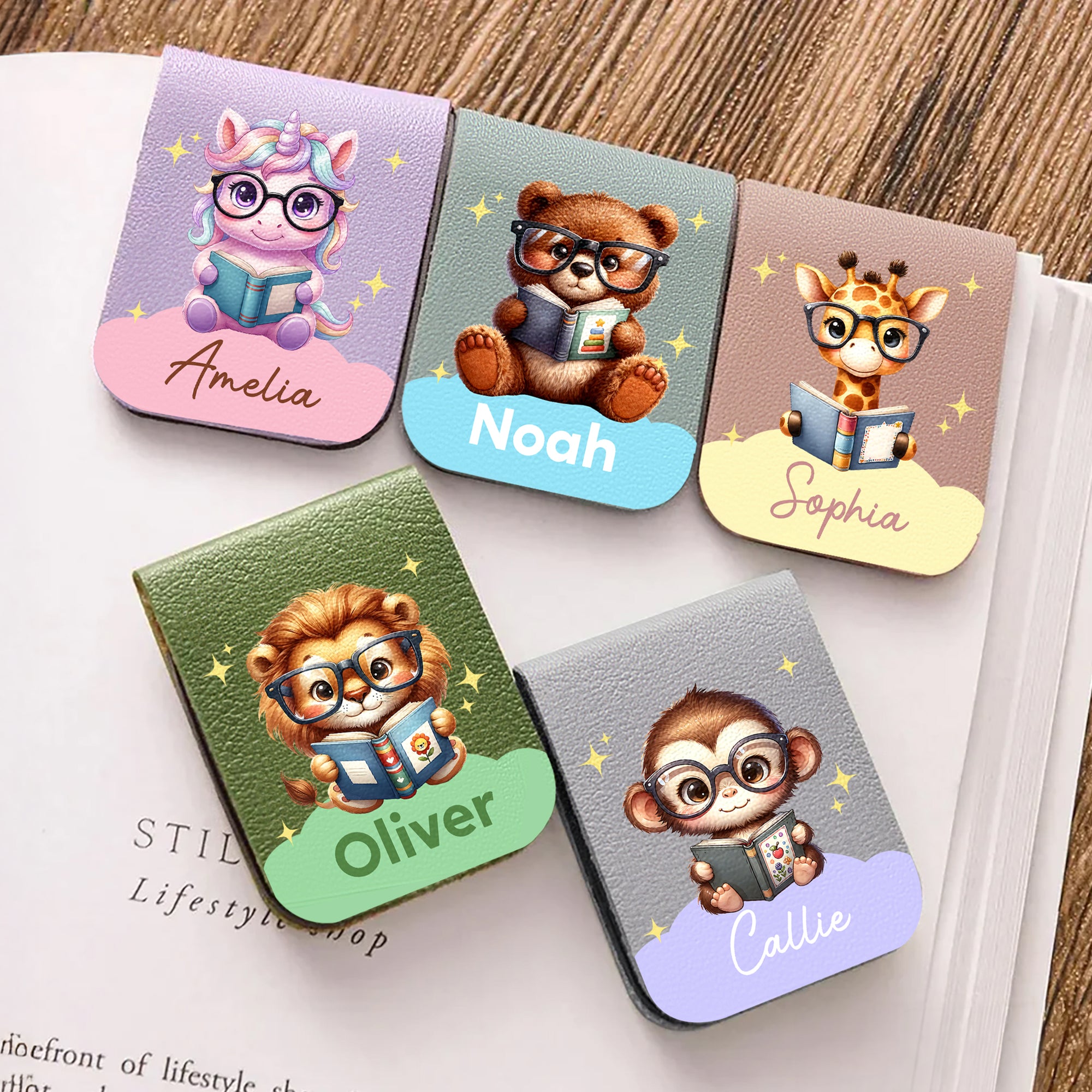 Nube personalizada Animal magnético de cuero de la PU Marcapáginas Clip con el nombre de la lectura de cumpleaños de regalo para los amantes del libro de los niños