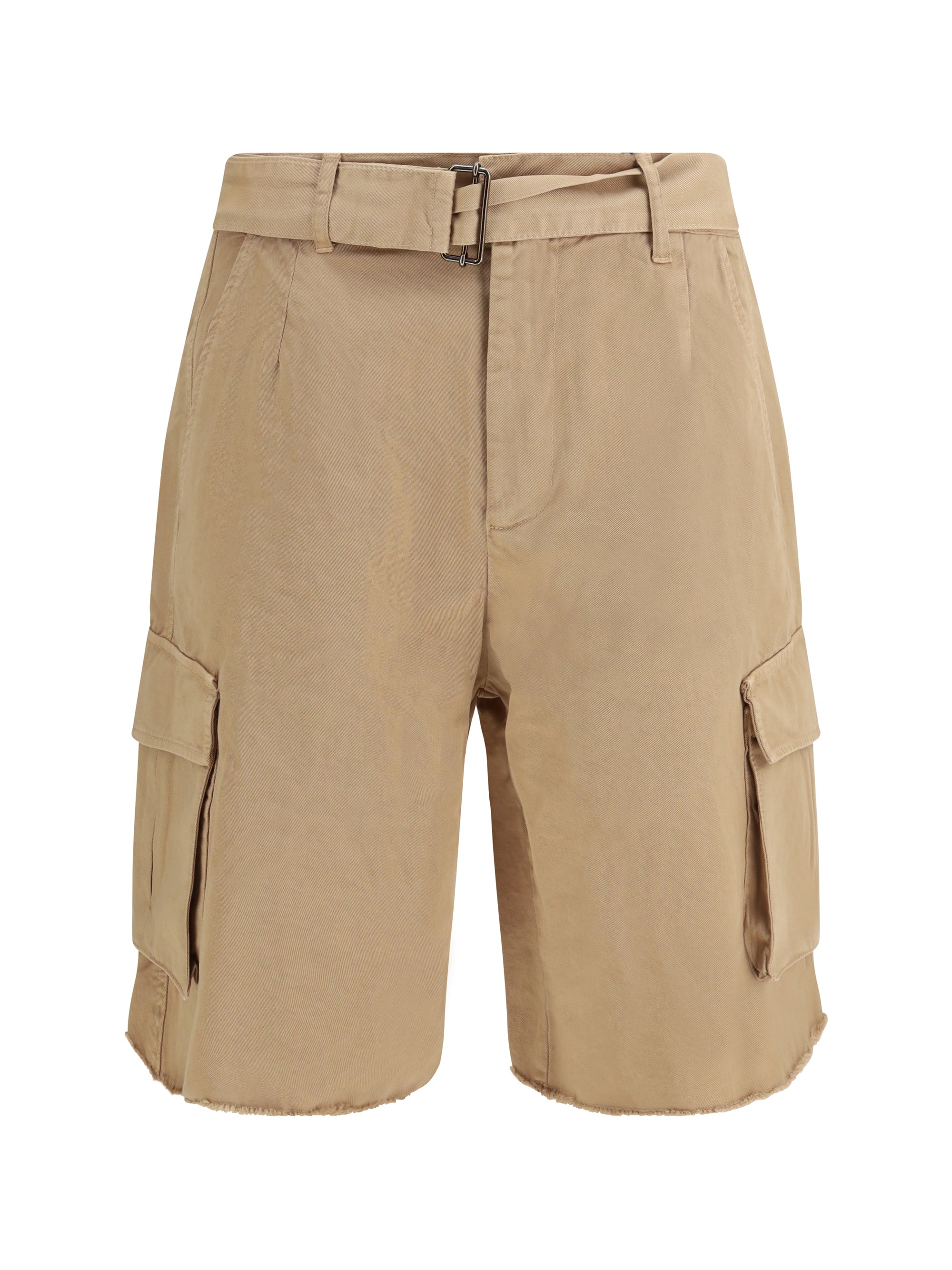 Laneus Belted Cotton Cargo Shorts — Beige