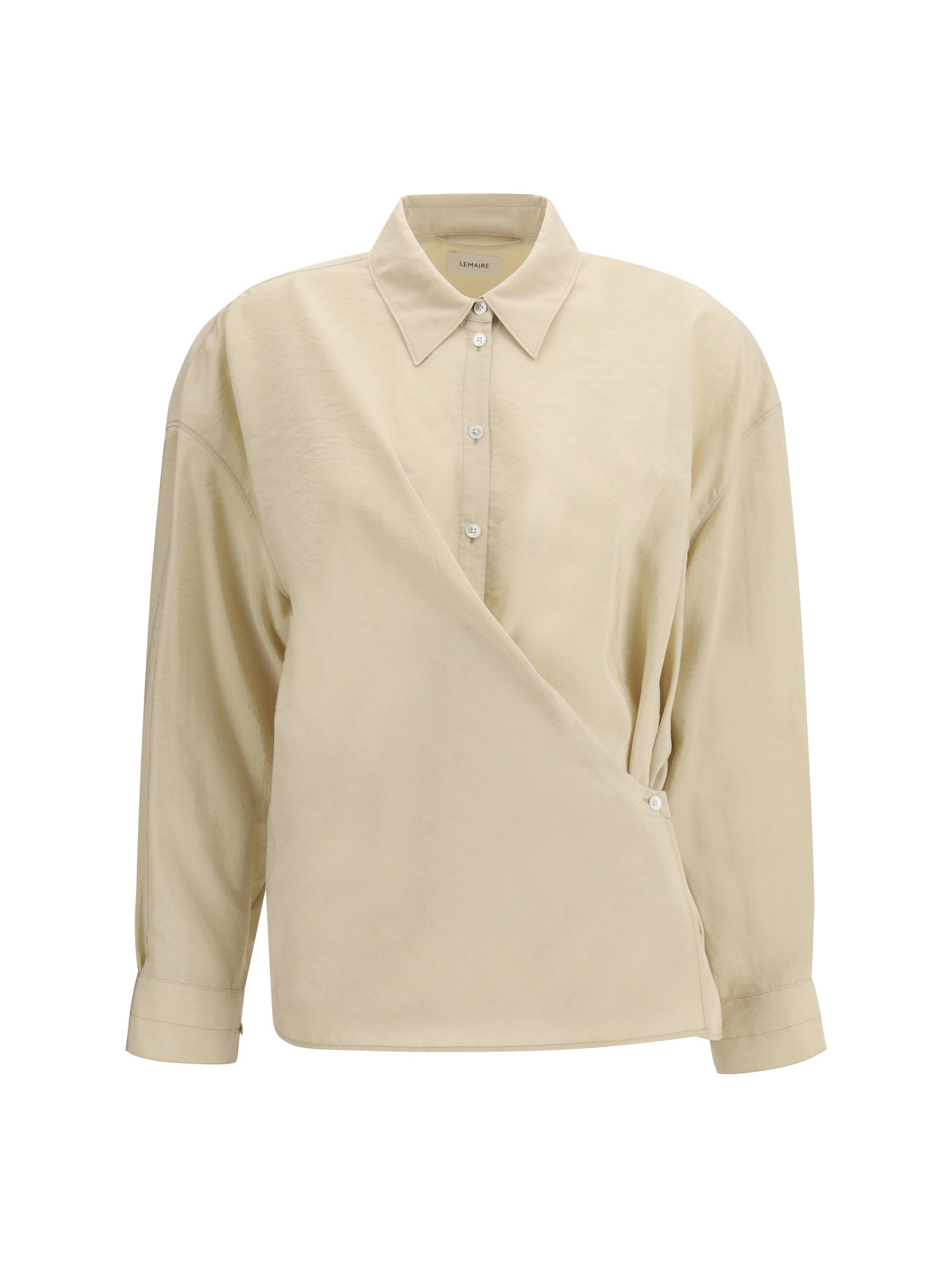 Lemaire Draped Silk-Blend Shirt — Beige