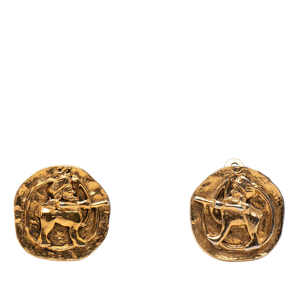 Gold Plated Archer Medallion Clip On Earrings
