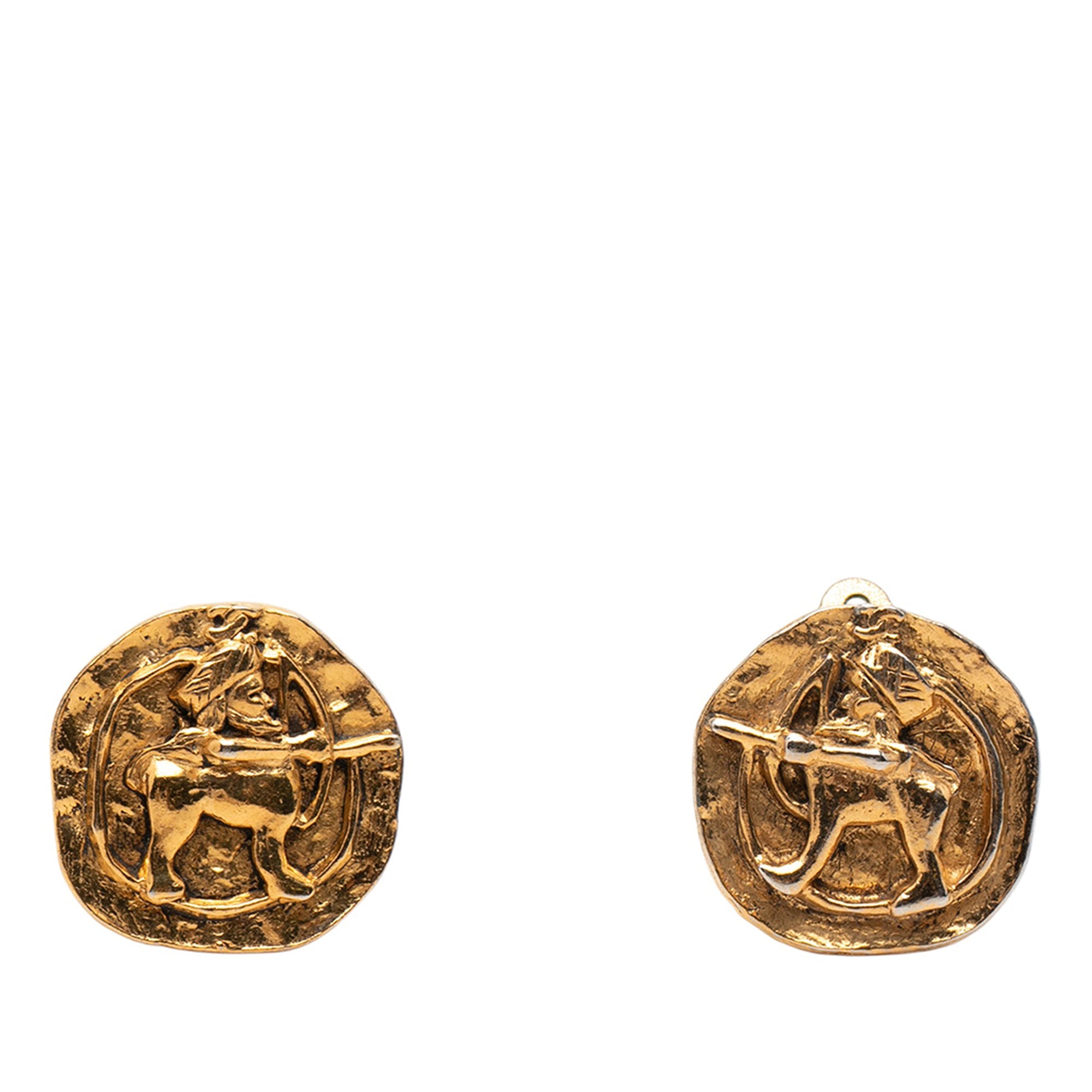 Gold Plated Archer Medallion Clip On Earrings
