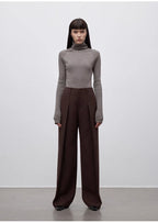 Imported wool pleated high-waisted straight-leg all-match slimming suit trousers for women