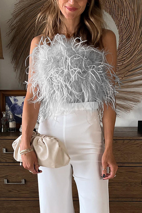 Fuzzy Feather Crop Tube Top
