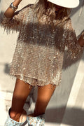 Tassel Sequin Round Neck Long Sleeves Top and Shorts Set