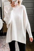 Solid Turtleneck Ribbed Knit Tunic Sweater