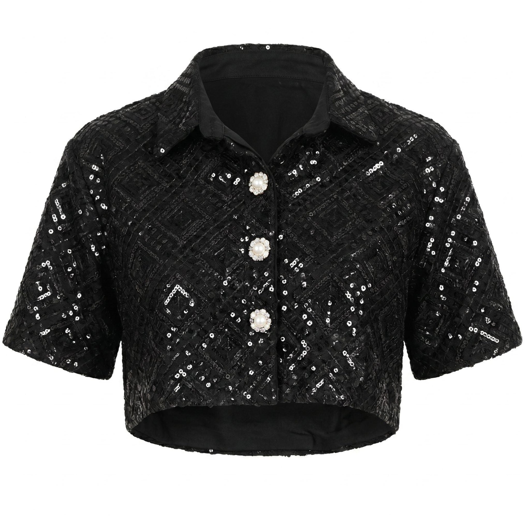 Sequin Co-Ord Crop Shirt