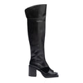 Black Open-Toe Knee-High Leather Boots