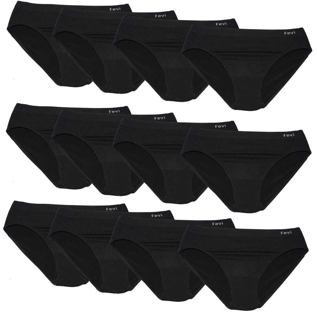 FEVI | Pack de 12 Braguitas Tiro Medio en 1 o 3 Colores Diferentes: Blanco, Negro y Beige | Talla única M-L